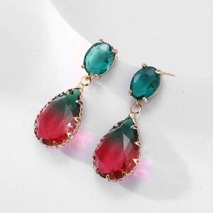 Gemstone Drop Earrings Red Green Gold plated Fashion